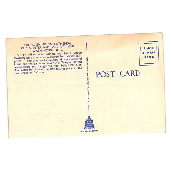Vintage Postcard Washington Cathedral SS Peter Paul Night DC Unposted - Picture 2 of 2